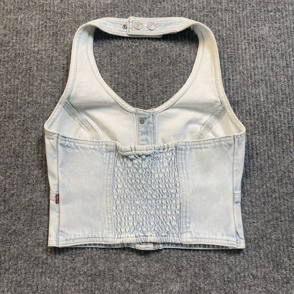Levi’s Womens XS Button Down Denim Slim Fit Halter Top Janeesah Light Wash NEW - Picture 5 of 12